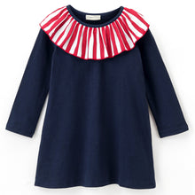 Load image into Gallery viewer, Solid Striped Neck Frill Full Sleeves Dress