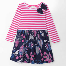 Load image into Gallery viewer, Striped with Floral Printed Cotton Full Sleeves Dress