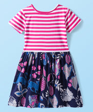 Load image into Gallery viewer, Floral with Stripes Cotton Half Sleeves Dress
