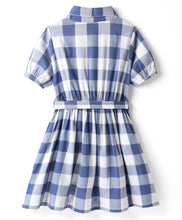 Load image into Gallery viewer, Checkered Printed Collared Shirt Dress - Blue