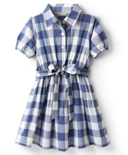 Load image into Gallery viewer, Checkered Printed Collared Shirt Dress - Blue