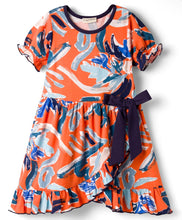 Load image into Gallery viewer, Abstract Print Frilled Short Sleeves Cotton Dress