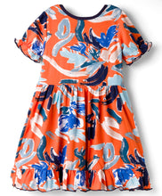 Load image into Gallery viewer, Abstract Print Frilled Short Sleeves Cotton Dress