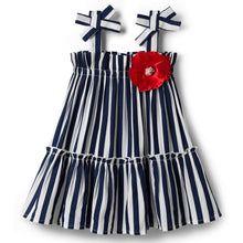 Load image into Gallery viewer, Striped with Flower Applique Straped Tiered Dress