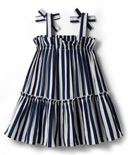 Load image into Gallery viewer, Striped with Flower Applique Straped Tiered Dress