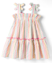 Load image into Gallery viewer, Cotton Striped with Flower Applique Straped Tiered Dress