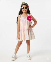 Load image into Gallery viewer, Cotton Striped with Flower Applique Straped Tiered Dress