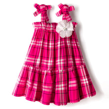 Load image into Gallery viewer, Cotton Checkered with Flower Applique Straped Tiered Dress