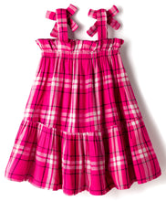 Load image into Gallery viewer, Cotton Checkered with Flower Applique Straped Tiered Dress