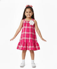 Load image into Gallery viewer, Cotton Checkered with Flower Applique Straped Tiered Dress