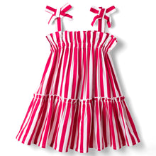 Load image into Gallery viewer, Striped with Bow Applique Straped Tiered Dress