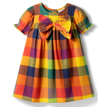 Load image into Gallery viewer, Cotton Woven Checkered Dress with Bow Applique