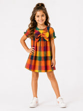 Load image into Gallery viewer, Cotton Woven Checkered Dress with Bow Applique