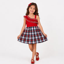 Load image into Gallery viewer, Cotton Knit Frilled Solid Checkered Sleeveless Dress