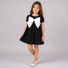 Load image into Gallery viewer, Cotton Solid Short Sleeves Dress with Bow Applique