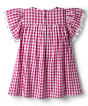 Load image into Gallery viewer, Cotton Checkered Lace Dress with Bow Applique