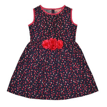 Load image into Gallery viewer, CrayonFlakes Kids Wear for Girls 100% Cotton Sleeveless Frock Navy Blue Floral Dress