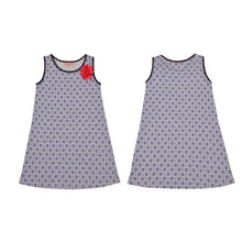 Load image into Gallery viewer, CrayonFlakes Kids Wear for Girls 100% Cotton Sleeveless Navy Geometric Print Straight Knit Dress