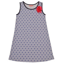 Load image into Gallery viewer, CrayonFlakes Kids Wear for Girls 100% Cotton Sleeveless Navy Geometric Print Straight Knit Dress