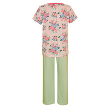 Load image into Gallery viewer, Floral Print With Polka Dot Night Suit - Pink & Green