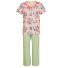 Load image into Gallery viewer, Floral Print With Polka Dot Night Suit - Pink & Green