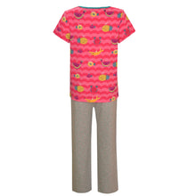 Load image into Gallery viewer, Fruits Print With Polka Dot Night Suit - Pink & Grey