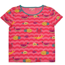Load image into Gallery viewer, Fruits Print With Polka Dot Night Suit - Pink & Grey