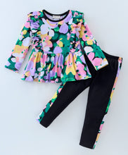 Load image into Gallery viewer, Floral Printed Frilled Top Side-Taped Leggings Set