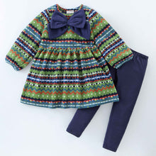 Load image into Gallery viewer, Jacquard with Bow Applique Polar Fleece Dress Leggings Set