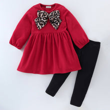 Load image into Gallery viewer, Solid with Bow Applique Polar Fleece Dress Leggings Set