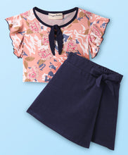 Load image into Gallery viewer, Floral Printed Crop Top Solid Skort Set