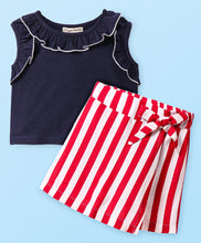 Load image into Gallery viewer, Solid Frilled Crop Top Striped Skort Set