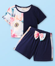 Load image into Gallery viewer, Floral Printed Color Block Crop Top Shorts Set