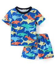 Load image into Gallery viewer, Whales Printed Cotton Half Sleeves Tshirt Short Set
