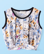 Load image into Gallery viewer, Butterfly Printed Frilled Crop Cotton Top Short Set