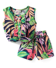 Load image into Gallery viewer, Floral Printed Frilled Crop Cotton Top Short Set
