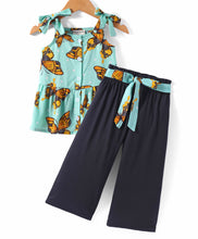 Load image into Gallery viewer, Butterfly Printed Open Strap Top Belted Palazzo Set