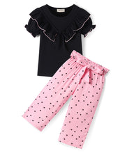 Load image into Gallery viewer, Solid Frilled Top Polka Belted Palazzo Set