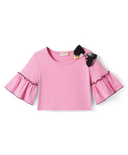 Load image into Gallery viewer, Solid Frilled Crop Top Floral Belted Palazzo Set
