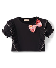 Load image into Gallery viewer, Solid Frilled Crop Top Floral Belted Palazzo Set