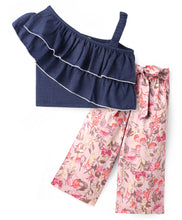 Load image into Gallery viewer, One Shoulder Frilled Crop Top Floral Belted Palazzo Set