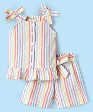 Load image into Gallery viewer, Stripes Printed Frilled Top Short Cotton Set