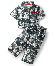 Load image into Gallery viewer, Palm Trees Crop Shirt and Palazzo Co-ord set - Offwhite