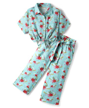 Load image into Gallery viewer, Floral Shirt Style Crop Top Belted Palazzo Co-ord Set