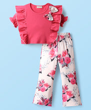 Load image into Gallery viewer, Solid Frilled Crop Top and Floral Printed Pant Set