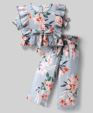 Load image into Gallery viewer, Floral Printed Frilled Crop Top and Pant Co-ord Set