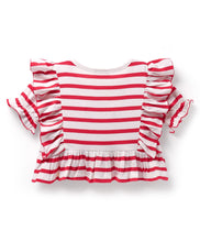 Load image into Gallery viewer, Cotton Striped Frilled Crop Top and Pant Set
