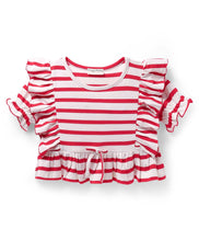 Load image into Gallery viewer, Cotton Striped Frilled Crop Top and Pant Set