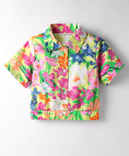 Load image into Gallery viewer, Floral Shirt Style Crop Top Belted Palazzo Cotton Co-ord Set
