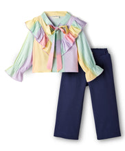 Load image into Gallery viewer, Tie Dye Frilled Top with Waffle Culotte Pant Set